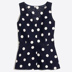 NWOT J.Crew Navy White Polka Dot Peplum Top Size 8